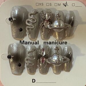 Silver Glitter Nail Art Set with Pearl and Gem Accents